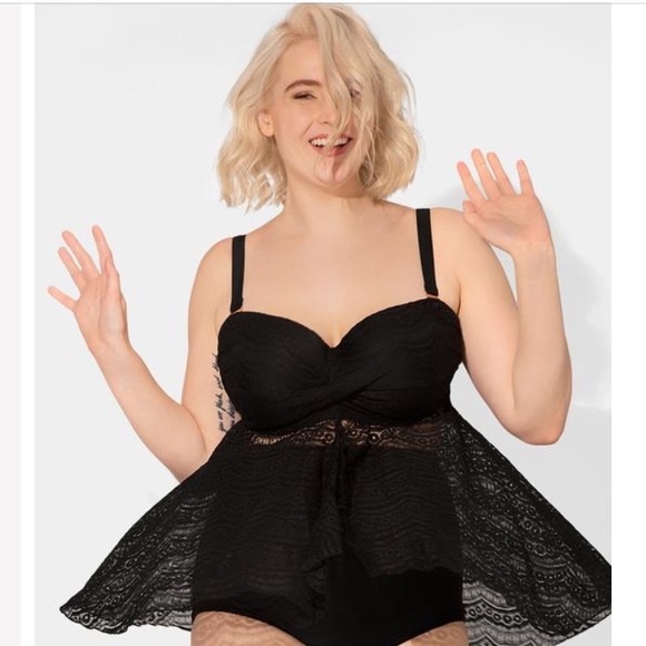 Smart & sexy 38DDD black lace tankini swimsuit - Picture 3 of 7